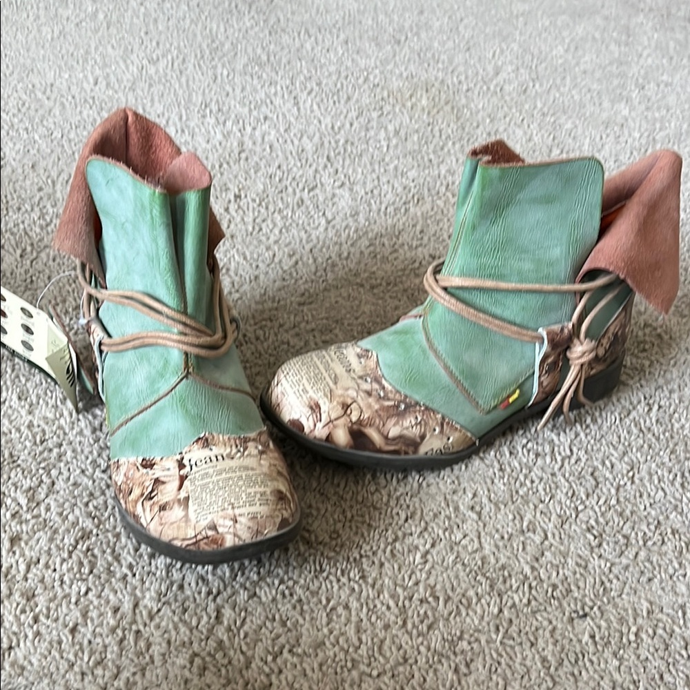 Artistic Green and Brown Ankle Booties with Distressed Design